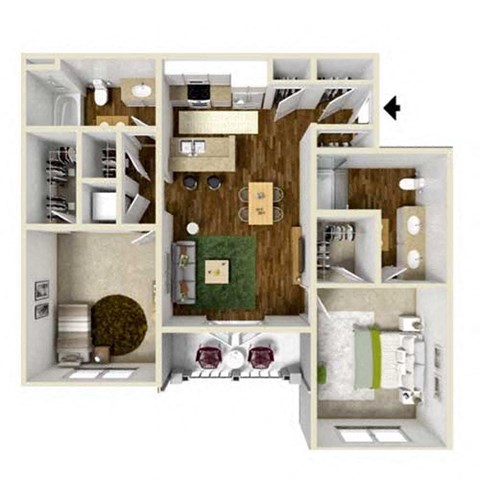2 Bed 2 Bath Floor Plan at The Metro Apartments, Atlanta, Georgia
